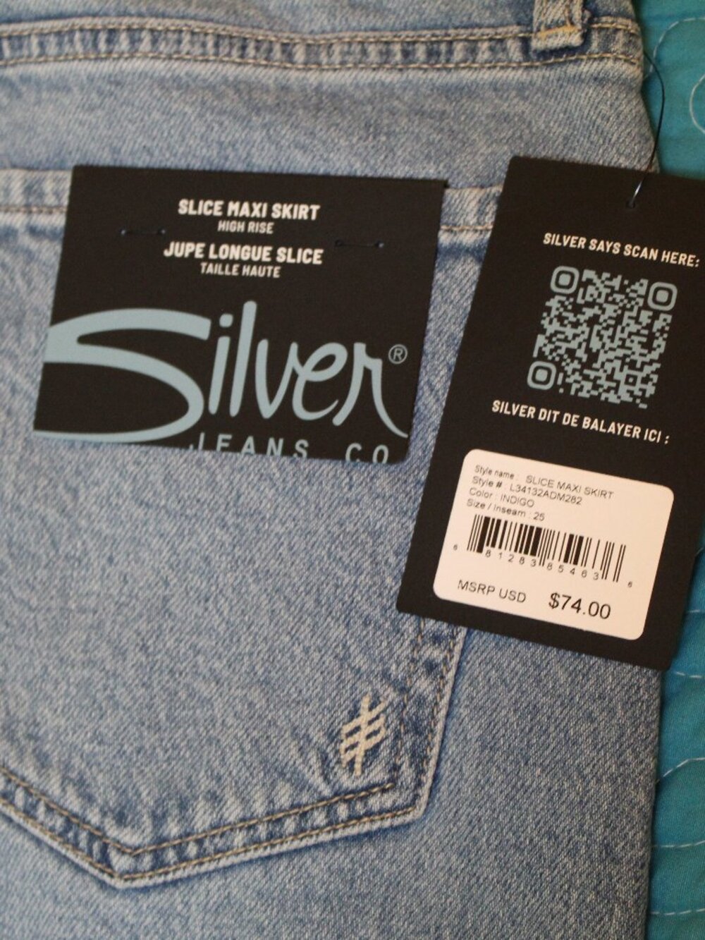 NWT Side Split Denim Maxi Skirt Silver Jean Co. Size 25 Long